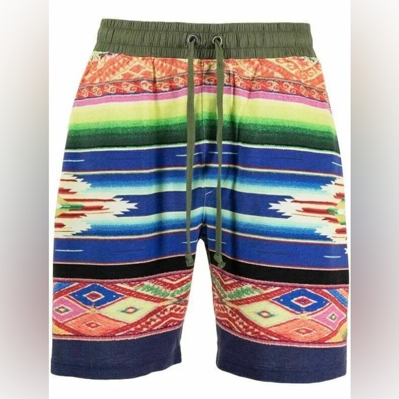 Men Polo Ralph Lauren Aztec Southwest Indian Serape Cotton Mesh Shorts Size L